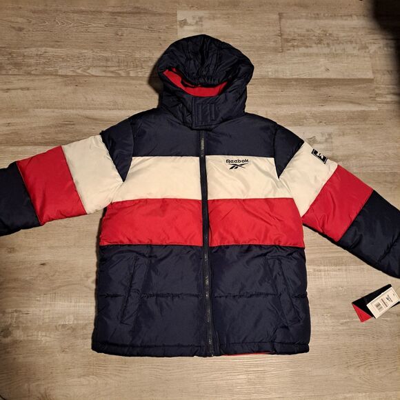 NEW Reebok Puffer Coat Size M 10/12 Youth Fleece Americana Colorblock NWT